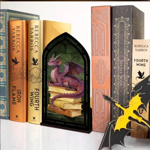 Inserto per angolo libri in legno fermalibri con luce notturna a LED drago viola fantastico