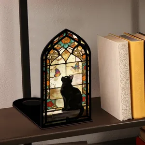 Fermalibri gatto nero in vetrata luce notturna acrilica decorazione per scaffale libreria