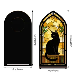Ottimo inserto per angolo libri in legno luce notturna gatto nero vetrate 10x20cm