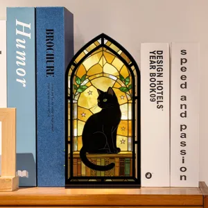 Vetrate Gatto Nero Book Nook Inserti per Scaffale Luce Notturna in Legno Decor Libreria