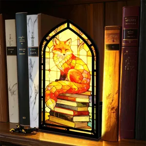 Book nook in legno per scaffale con luce notturna LED, decorazione in acrilico volpe.