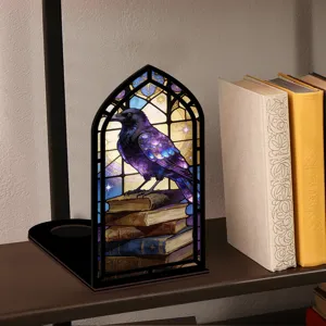 Fermalibri corvo in vetrata gotica acrilico Book Nook inserto per mensola casa arredo