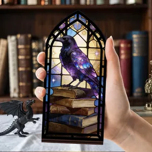 Angolo libro in legno vetrata corvo luce notturna acrilico scaffale inserto gotico
