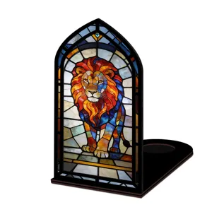 Fermalibri leone in vetrata legno acrilico luce notturna mensola decorazione display