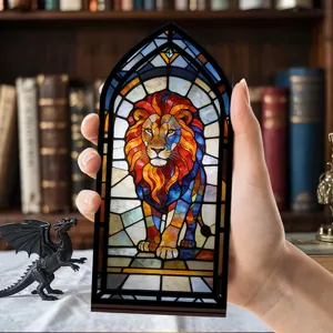 Inserto per libreria con leone in vetro colorato acrilico, decorazione scaffale e luce notturna.