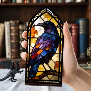 Corvo Gotico Vetro Colorato Fermalibri Luce Notturna Acrilico Scaffale Decorazione Regalo