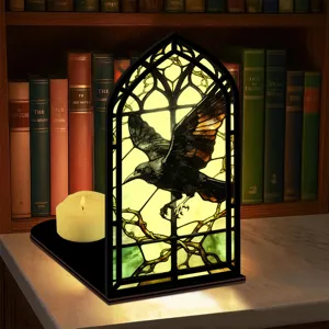 Fermalibri Corvo Gotico Luce Notturna in Acrilico Stile Vetrata Decorazione Casa