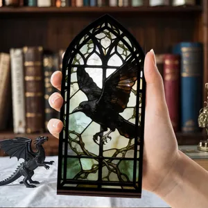 Luce notturna angolo libro stile vetrata corvo gotico lampada decorativa acrilica