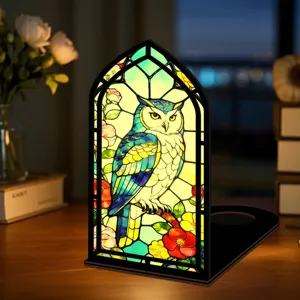Fermalibri luce notturna gufo in vetro colorato, fermalibri decorativo in acrilico scaffale.