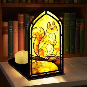 Inserto per libreria in legno con luce notturna a scoiattolo, squisita decorazione per scaffale.