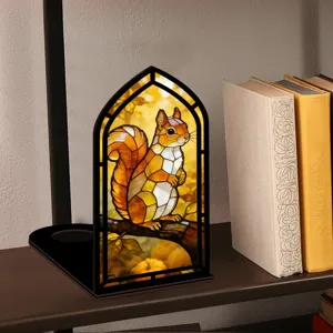 Insertorno fermalibri in legno con design acrilico scoiattolo vetrate per libreria luce notturna