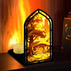 Inserto per libreria angolare in legno con luce notturna fantasy in acrilico trasparente.