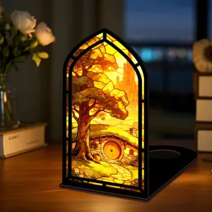 Insertino per libreria in vetro colorato con luce notturna LED, decorazione scaffale fantasy.