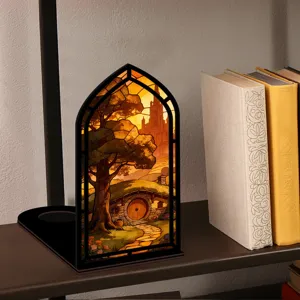 Inserto per libreria in legno paesaggio fantastico luce notturna decor per scaffale.