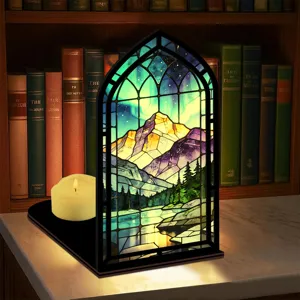 Inserto angolo libro in vetro artistico con dettaglio luce notturna montagna aurora