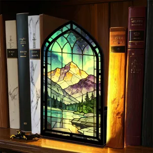 Insertno book nook in legno vetrata decorazione libreria luce notturna LED calda
