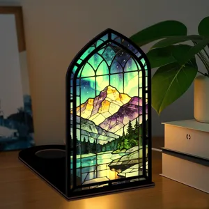 Fermalibri luce notturna acrilico design vetrate paesaggio montagna scaffale decoro