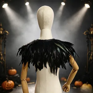 Zwarte veren sjaal cape gothische nekkraag voor feest kostuum donkere stijl accessoire