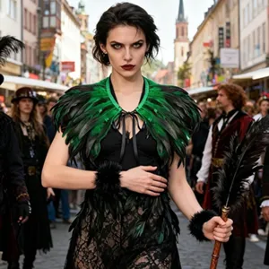 Halloween gothic feather cape and dark costume set for cosplay and party festival events.