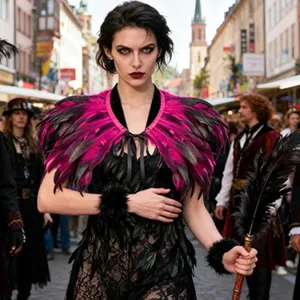 Halloween gothic feather shawl black pink cape party cosplay costume accessories outfit