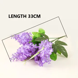 Artificial lavender hyacinth fake flower 5-fork plant detail shot for home decor prop.