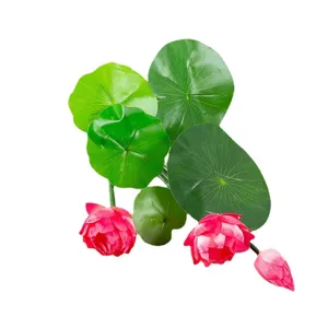 Artificial lotus flowers and lily pads set for home, hotel, pond, and garden decoration.