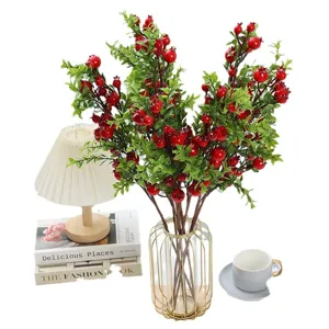 Branches de baies de grenade rouge artificielles avec vase pour decoration salon
