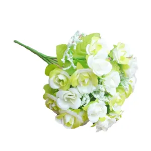 Artificial white and green rose bouquet for home decor, wedding hand holding and party arrangement