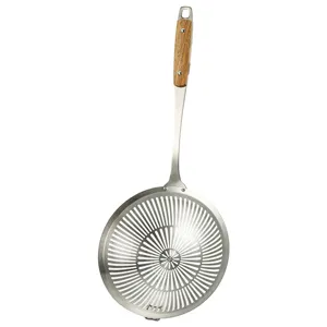 Stainless steel colander skimmer with wooden handle kitchen mesh strainer spider for hot pot