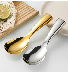Stainless steel rice spoon, thickened handle household non-stick paddle, gold & silver