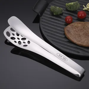 304 Stainless Steel Food Tongs Hollow Diamond Design Kitchen BBQ Barbecue Steak Clip Cooking Tool