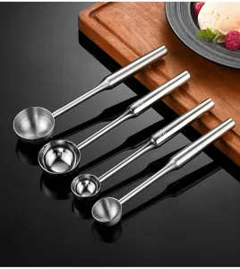 Set of 4 stainless steel ice cream spoons long handle fruit ball makers kitchen tool