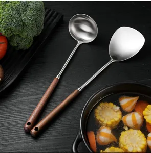 set d ustensiles de cuisine en acier inoxydable 304 avec manche en bois louche
