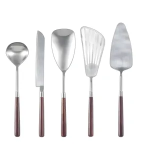Stainless steel kitchen utensil set with wood handle soup ladle spatula kitchen cooking tools