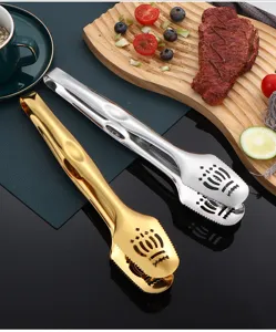 Stainless steel food tongs kitchen BBQ steak clip with crown cutout design gold and silver