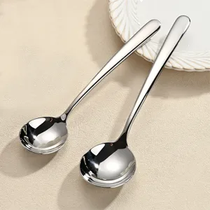 Cuillère à Soupe en Acier Inoxydable Poignée Longue Cuillère à Dîner Polie Miroir Vaisselle de Cuisine