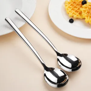 Hoogwaardige roestvrijstalen lepel met lange handgreep, elegante soep en dessert lepel.