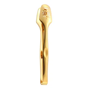 Gold stainless steel kitchen food tong with crown hollow design for home cooking and BBQ
