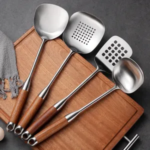 Stainless Steel Kitchen Utensils Set Wooden Handle Spatula Soup Spoon Skimmer Cooking Tools For Home Kitchen