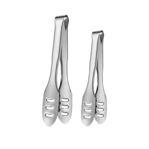 Stainless steel kitchen food tongs, slotted BBQ grilling tongs set for buffet and cooking.
