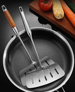 Stainless steel fish spatula with wooden handle slotted turner for frying steak kitchen tool
