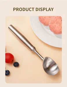 Stainless steel ice cream scoop for effortless fruit ball digging, durable kitchen tool.