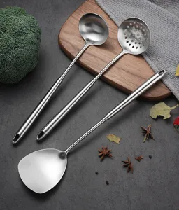 Mini 304 stainless steel kitchen spatula soup ladle set for home cooking utensils.