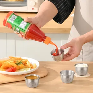 Stainless steel dipping sauce cups with lids for condiments and delicious salad dressing containers.