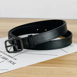 Cinturón de Cuero PU para Mujer Minimalista Casual Hebilla Cuadrada de Perno para Jeans Vestido Accesorios de Moda