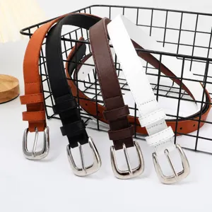 Vrouwen mode casual smalle riem set met doornsluiting, kleurrijke PU lederen tailleband voor broeken.