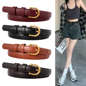 Ceinture en Cuir PU Minimaliste pour Femmes Mode Décontracté Boucle Ardillon en Alliage Couleur Unie Sangle de Taille Fine Accessoires de Jean