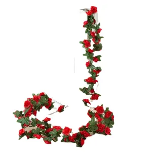 Guirlande de vigne de fleurs de roses rouges artificielles pour mariage maison jardin décoration