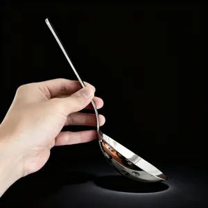 Vue détaillée de la cuillère à soupe en acier inoxydable 304, finition polie, design élégant.