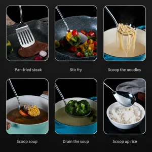 316 stainless steel kitchen utensil set, durable spatula and soup ladle for daily cooking use.